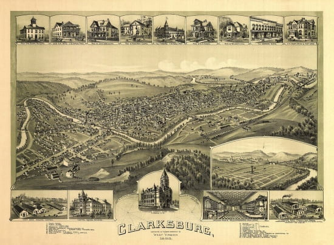 Antique Map of Clarksburg West Virginia 1898 Harrison County Canvas Art - (18 x 24)
