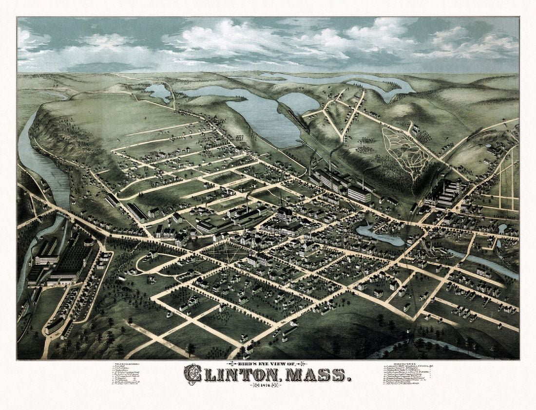 Antique Map of Clinton Massachusetts 1876 Worcester County Canvas Art - (18 x 24)