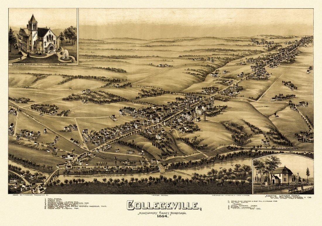 Antique Map of Collegeville Pennsylvania 1894 Montgomery County Canvas Art - (18 x 24)