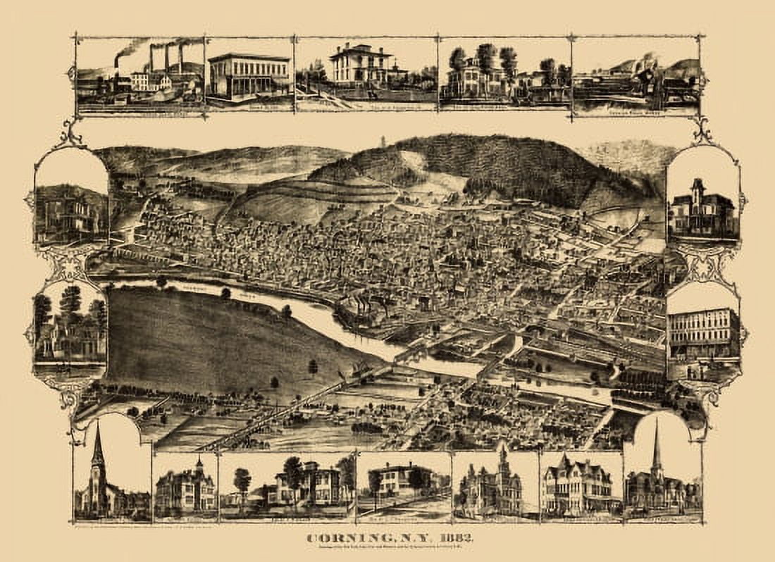 Antique Map of Corning New York 1882 Steuben County Canvas Art - (18 x 24)