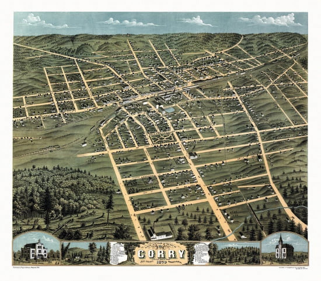 Antique Map of Corry Pennsylvania 1870 Erie County Canvas Art -  (24 x 36)