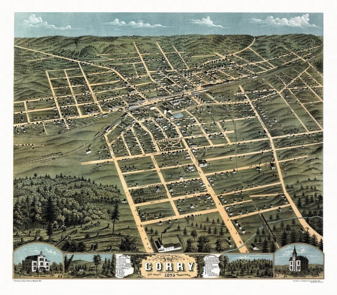 Antique Map of Corry Pennsylvania 1870 Erie County Canvas Art - (36 x 54)