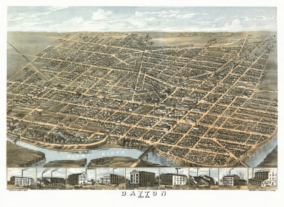 Antique Map of Dayton Ohio 1870 Montgomery County Canvas Art -  (18 x 24)