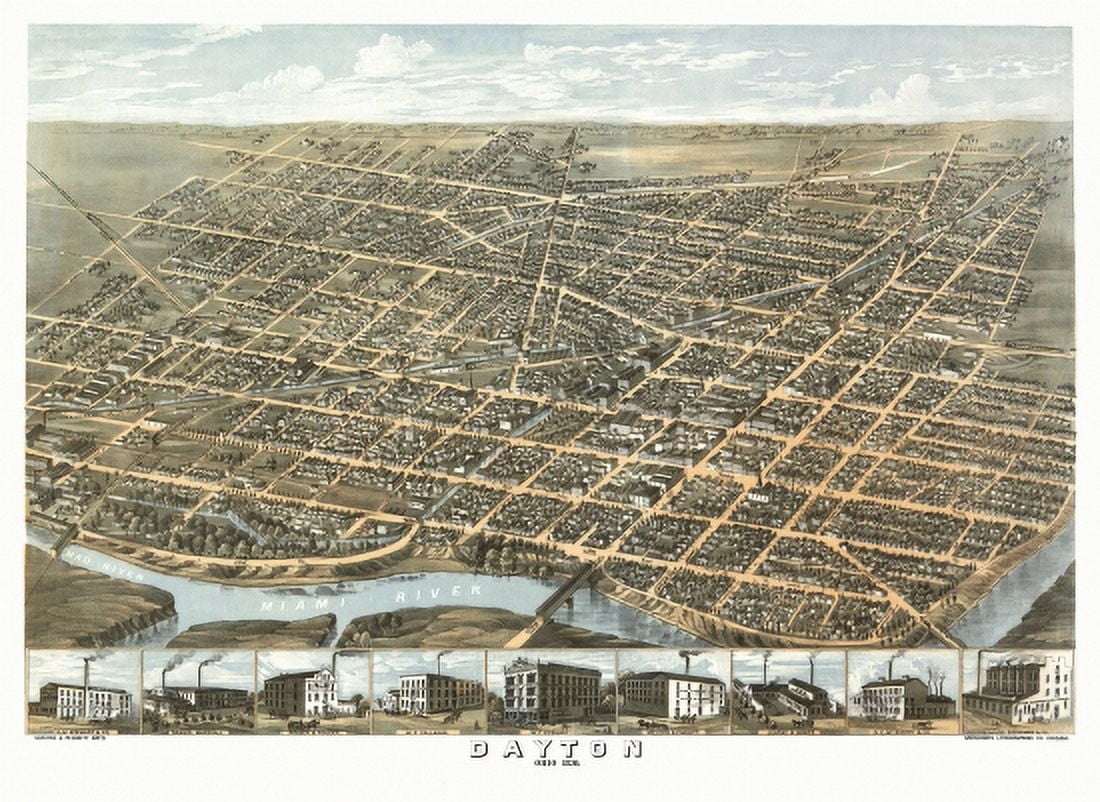 Antique Map of Dayton Ohio 1870 Montgomery County Canvas Art - (24 x 36)