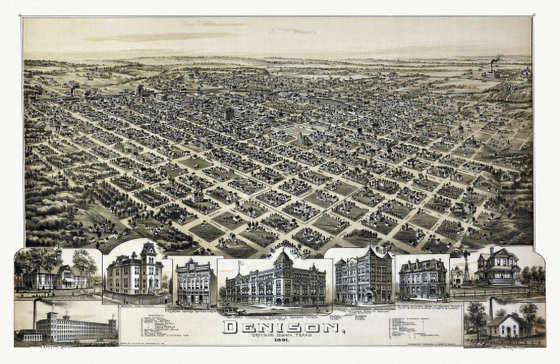 Antique Map of Denison Texas 1891 Grayson County Canvas Art - (18 x 24)