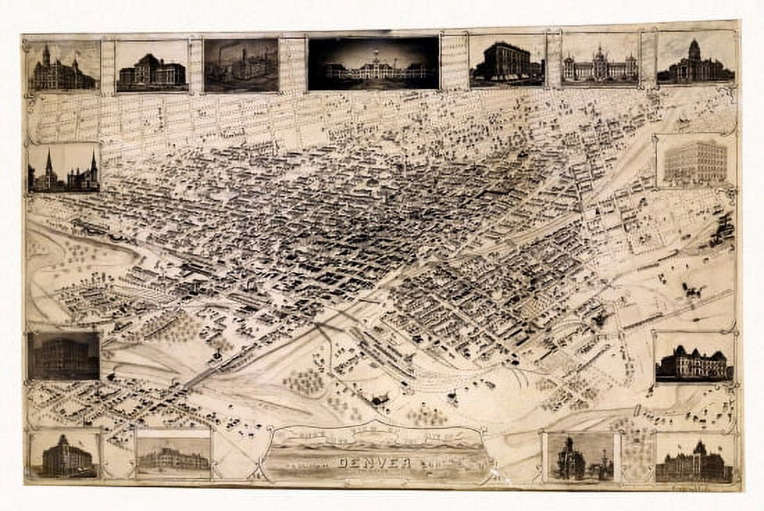 Antique Map of Denver Colorado 1881 Denver City County Canvas Art -  (18 x 24)