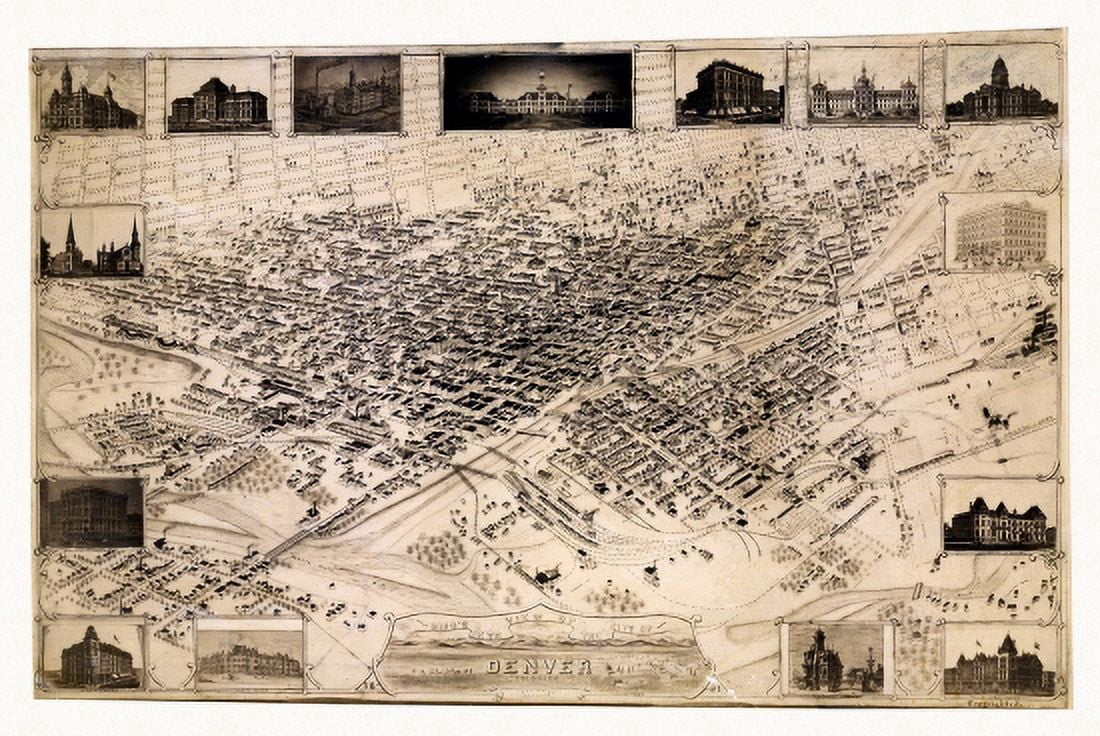 Antique Map of Denver Colorado 1881 Denver City County Canvas Art - (36 x 54)