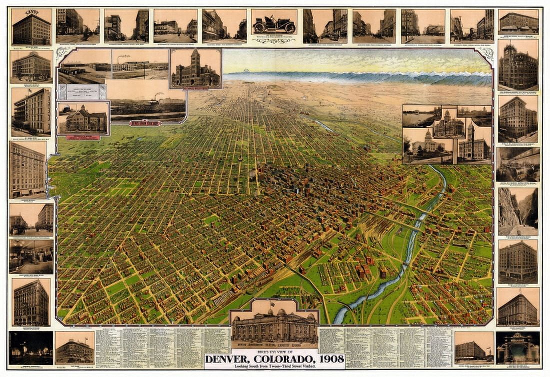 Antique Map of Denver Colorado 1908 Denver City County Canvas Art - (18 x 24)