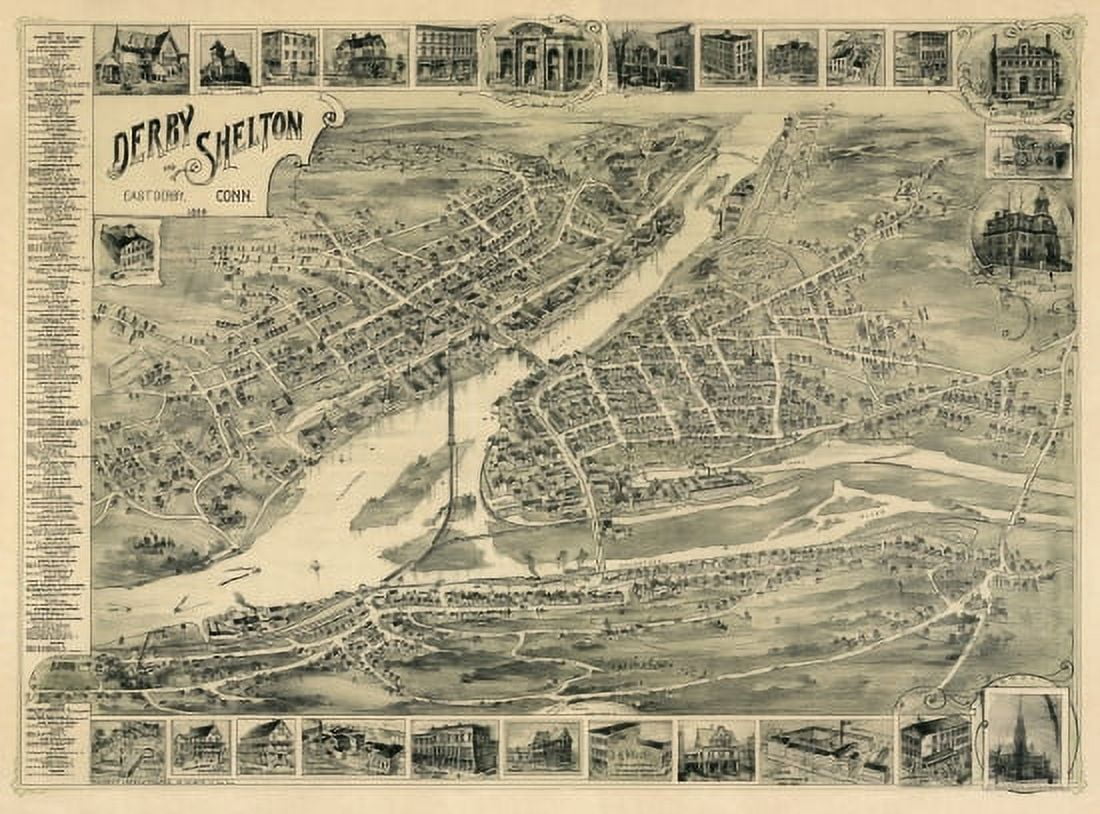 Antique Map of Derby Connecticut 1898 New Haven County Canvas Art -  (18 x 24)