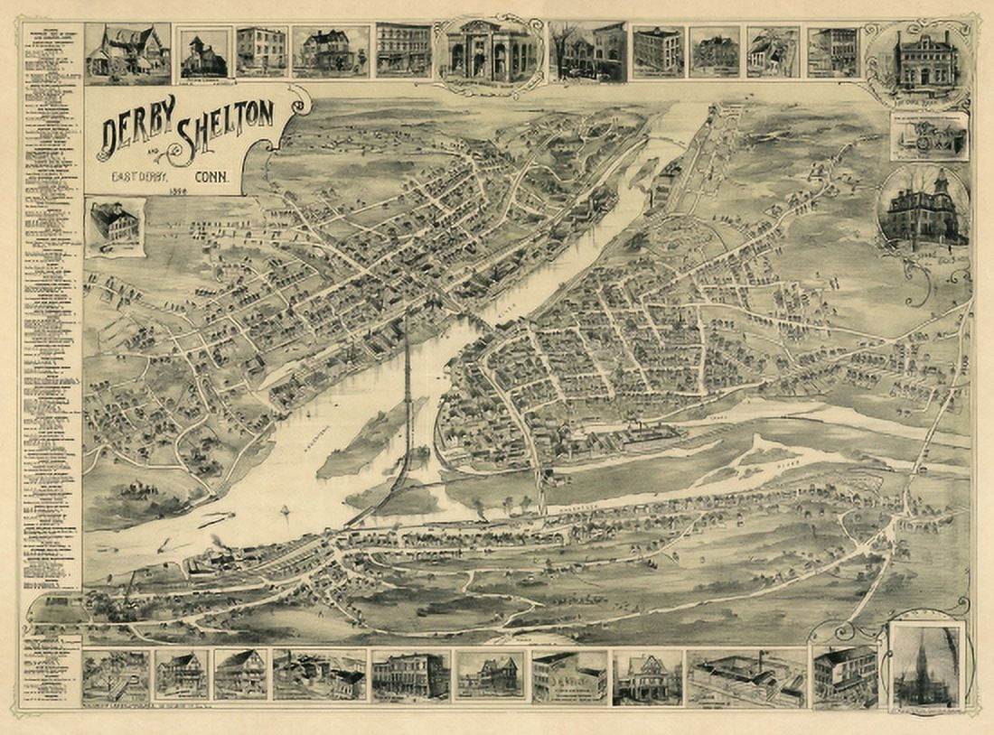 Antique Map of Derby Connecticut 1898 New Haven County Canvas Art - (36 x 54)