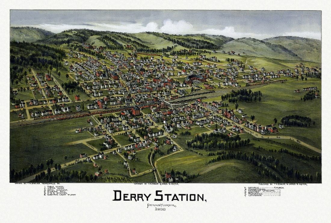 Antique Map of Derry Station Pennsylvania 1900 Dauphin County Canvas Art - (24 x 36)