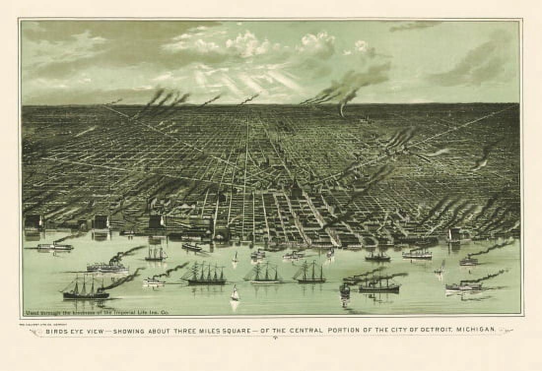 Antique Map of Detroit Michigan 1889 Wayne County Canvas Art - (18 x 24)