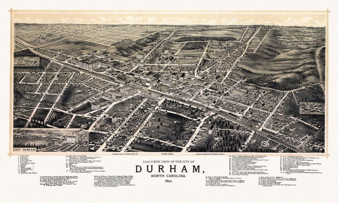 Antique Map of Durham North Carolina 1891 Durham County Canvas Art -  (36 x 54)