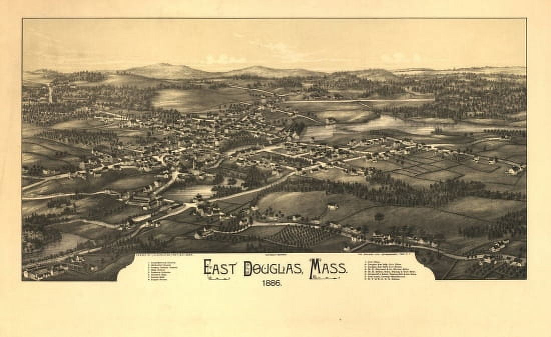 Antique Map of East Douglas Massachusetts 1886 Worcester County Canvas Art -  (18 x 24)
