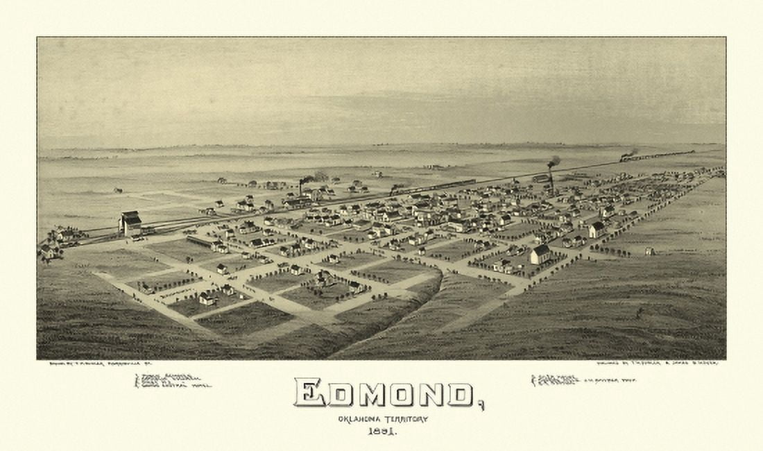 Antique Map of Edmond Oklahoma 1891 Oklahoma County Canvas Art - (18 x 24)