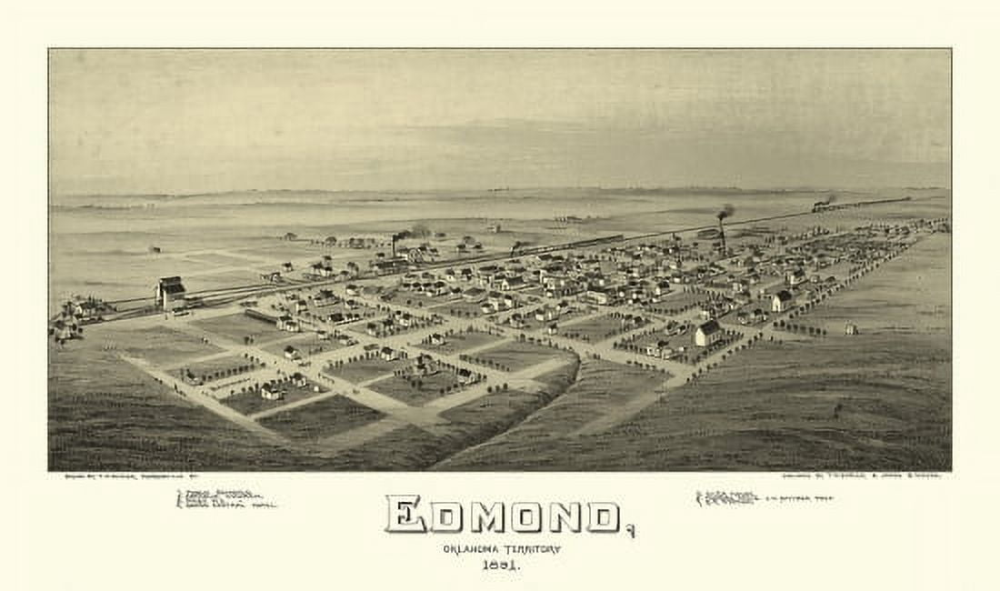 Antique Map of Edmond Oklahoma 1891 Oklahoma County Canvas Art - (24 x 36)