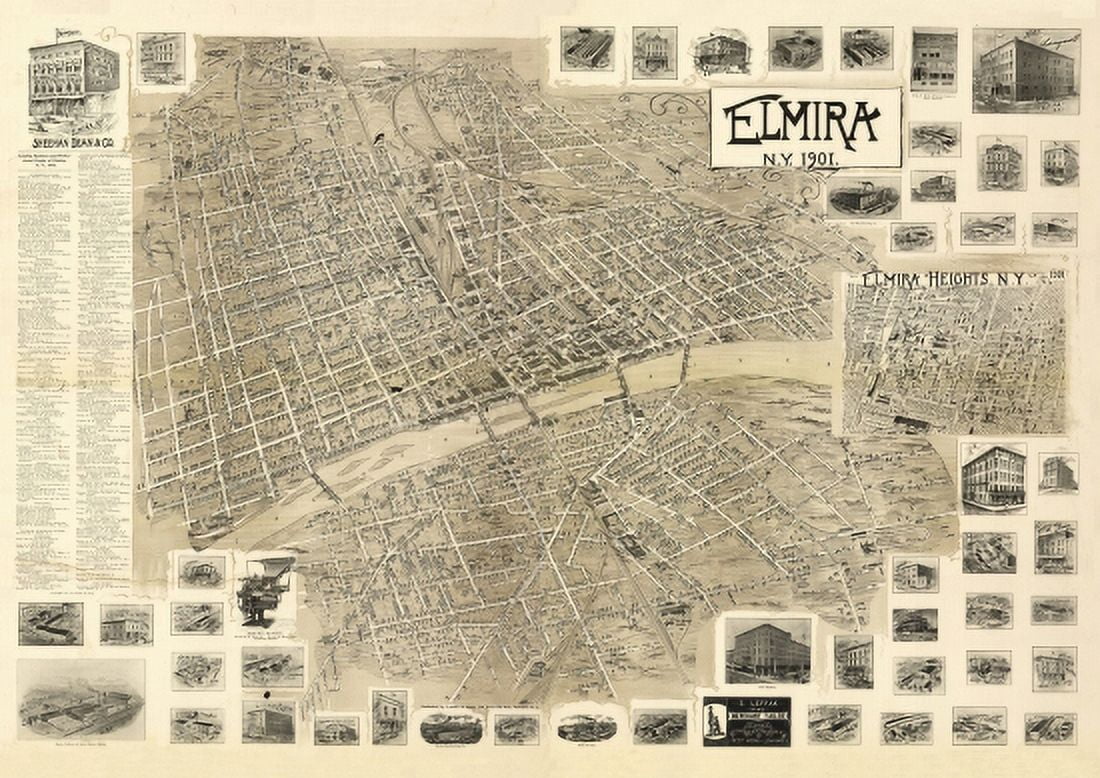 Antique Map of Elmira New York 1901 Chemung County Canvas Art - (18 x 24)