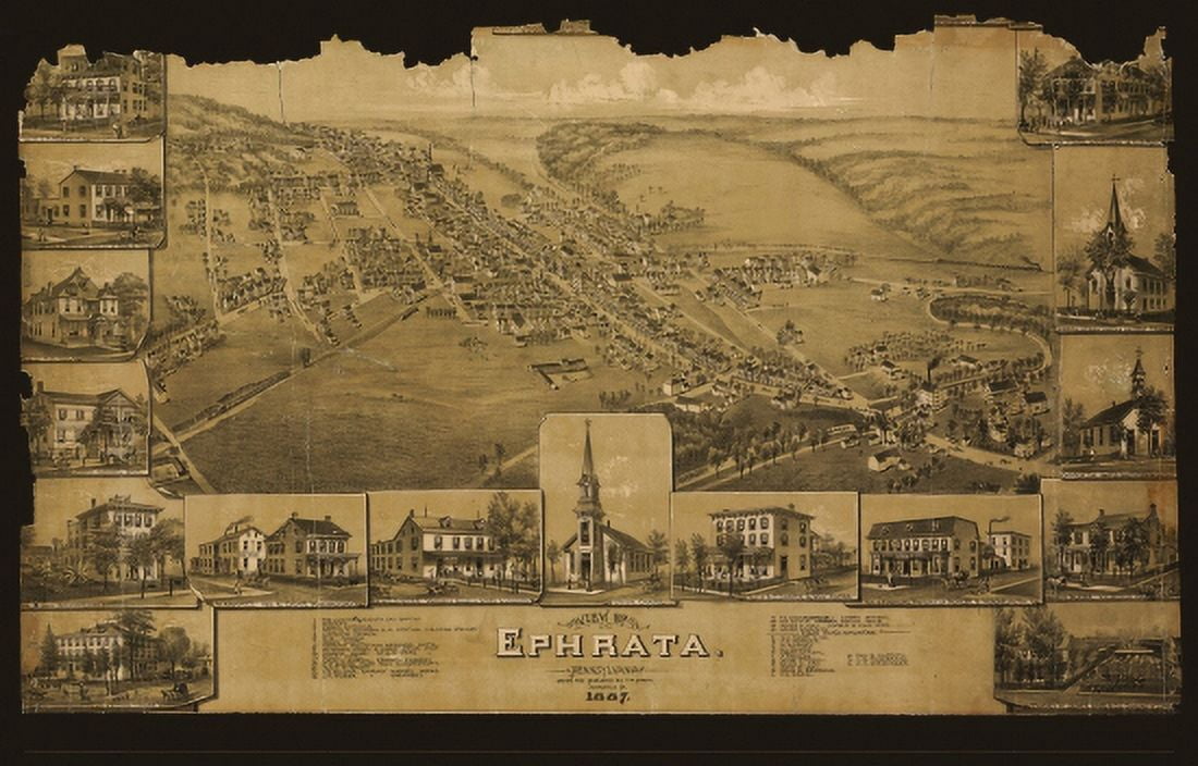 Antique Map of Ephrata Pennsylvania 1887 Lancaster County Canvas Art - (18 x 24)
