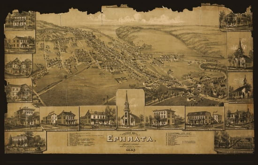 Antique Map of Ephrata Pennsylvania 1887 Lancaster County Canvas Art - (24 x 36)