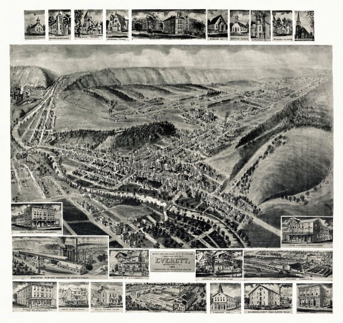 Antique Map of Everett Pennsylvania 1905 Bedford County Canvas Art - (24 x 36)