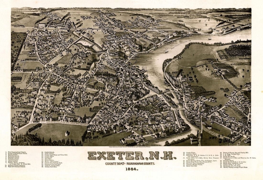 Antique Map of Exeter New Hampshire 1884 Rockingham County Canvas Art - (36 x 54)