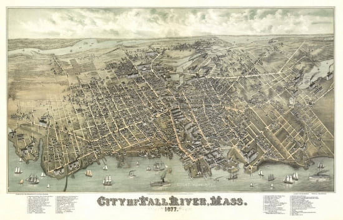 Antique Map of Fall River Massachusetts 1877 Bristol County Canvas Art - (36 x 54)