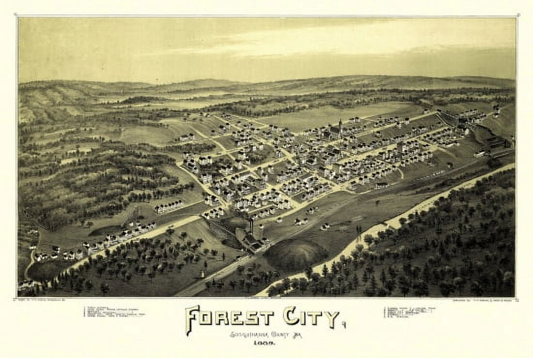 Antique Map of Forest City Pennsylvania 1889 Susquehanna County Canvas Art -  (24 x 36)