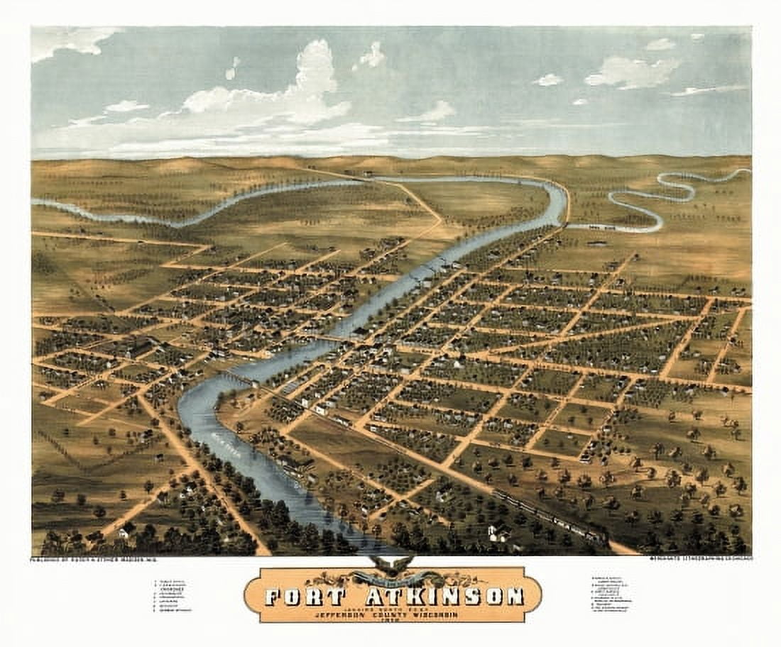 Antique Map of Fort Atkinson Wisconsin 1870 Jefferson County Canvas Art - (18 x 24)