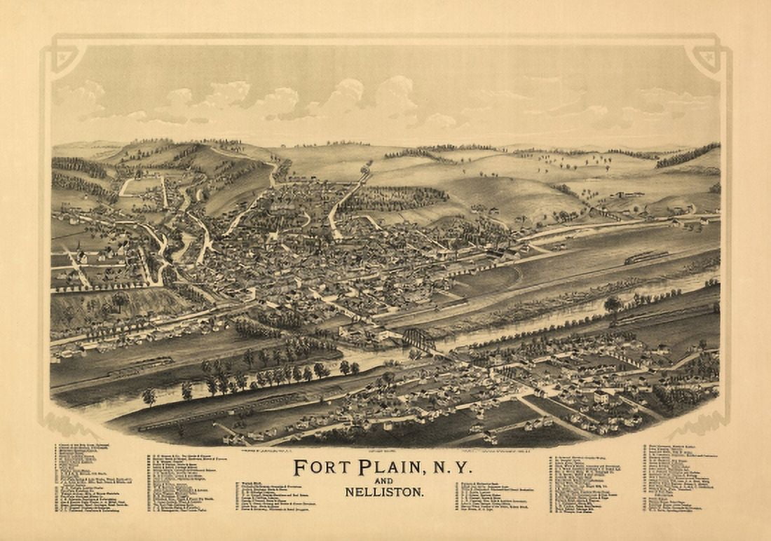 Antique Map of Fort Plain New York 1891 Fulton County Canvas Art - (36 x 54)
