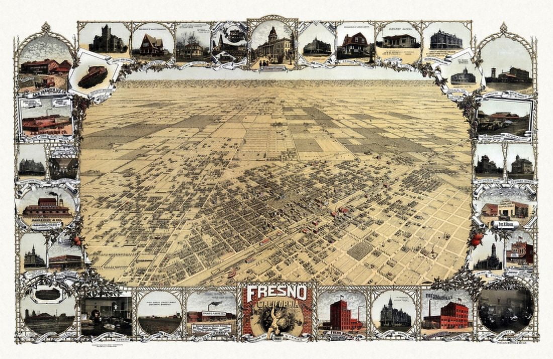 Antique Map of Fresno California 1901 Fresno County Canvas Art - (18 x 24)