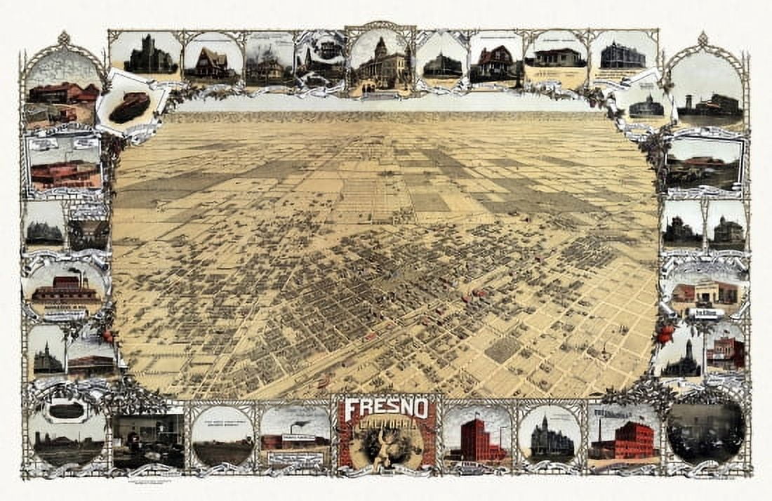 Antique Map of Fresno California 1901 Fresno County Canvas Art - (36 x 54)