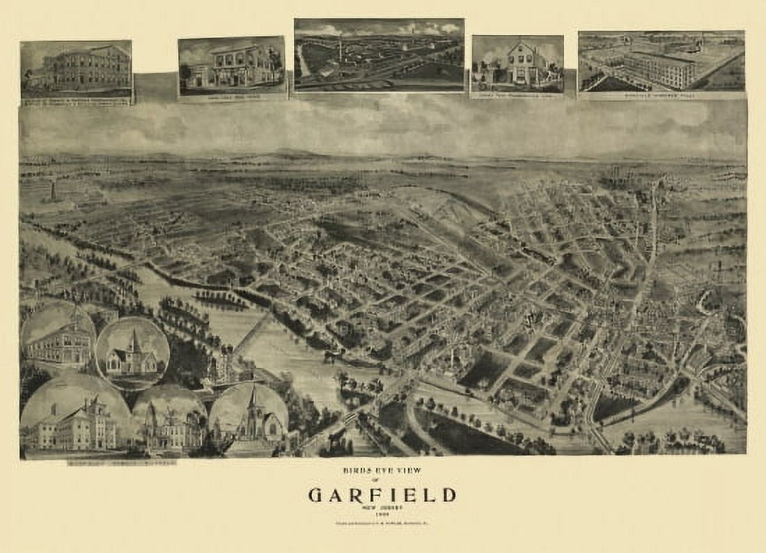 Antique Map of Garfield New Jersey 1909 Bergen County Canvas Art - (24 x 36)