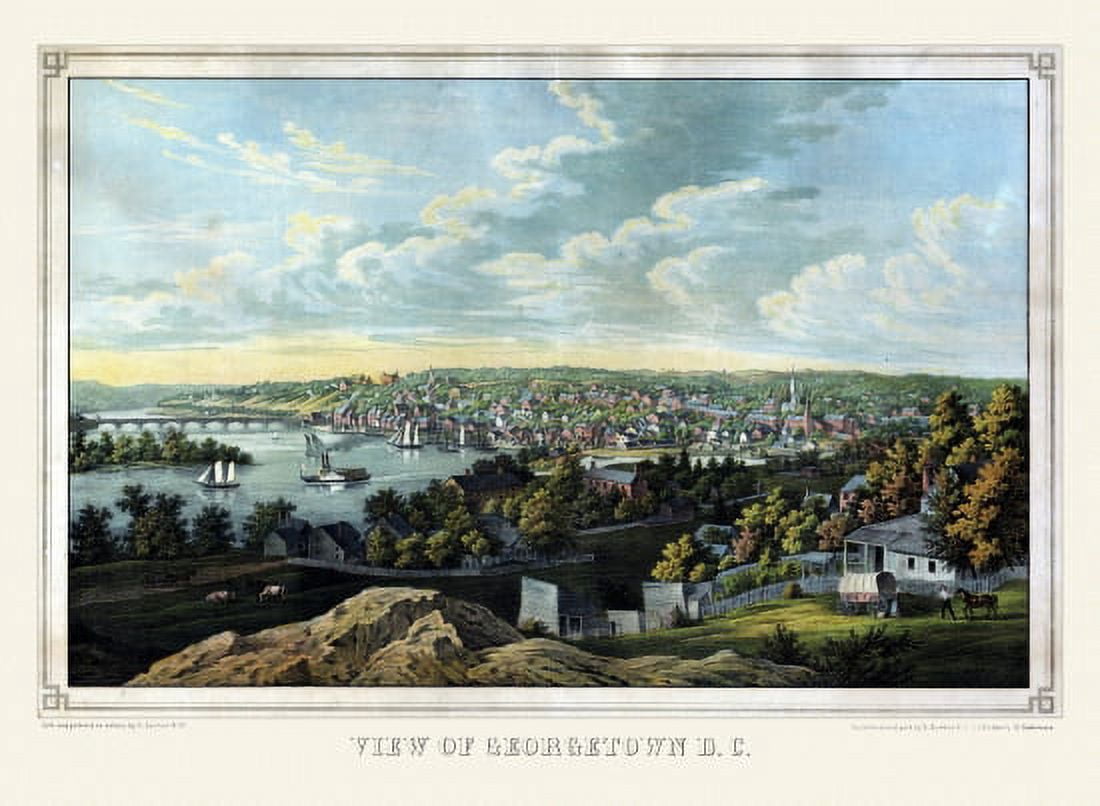 Antique Map of Georgetown Washington DC 1855 King County Canvas Art - (36 x 54)