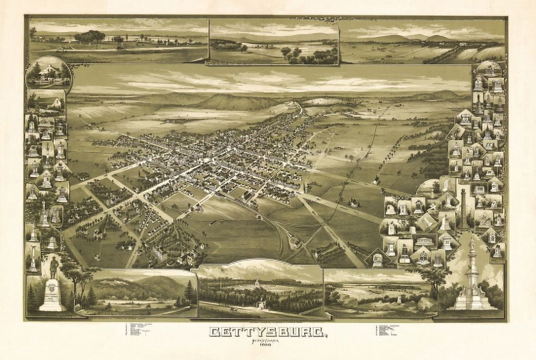 Antique Map of Gettysburg Pennsylvania 1888 Adams County Canvas Art -  (24 x 36)