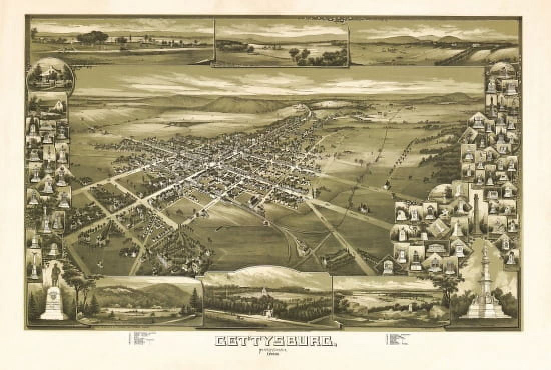 Antique Map of Gettysburg Pennsylvania 1888 Adams County Canvas Art - (36 x 54)