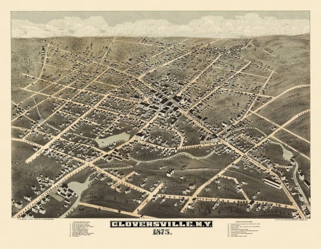 Antique Map of Gloversville New York 1875 Fulton County Canvas Art - (36 x 54)