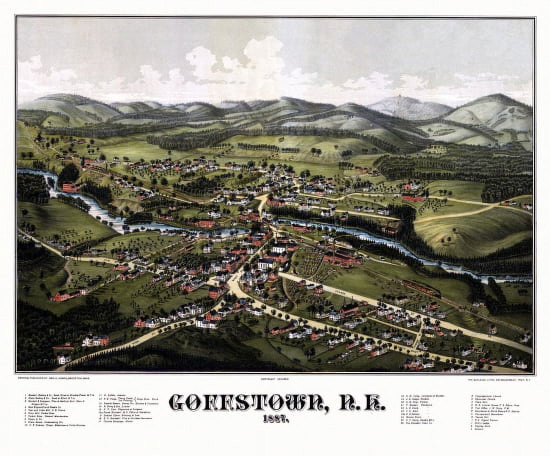 Antique Map of Goffstown New Hampshire 1887 Hillsborough County Canvas Art - (36 x 54)