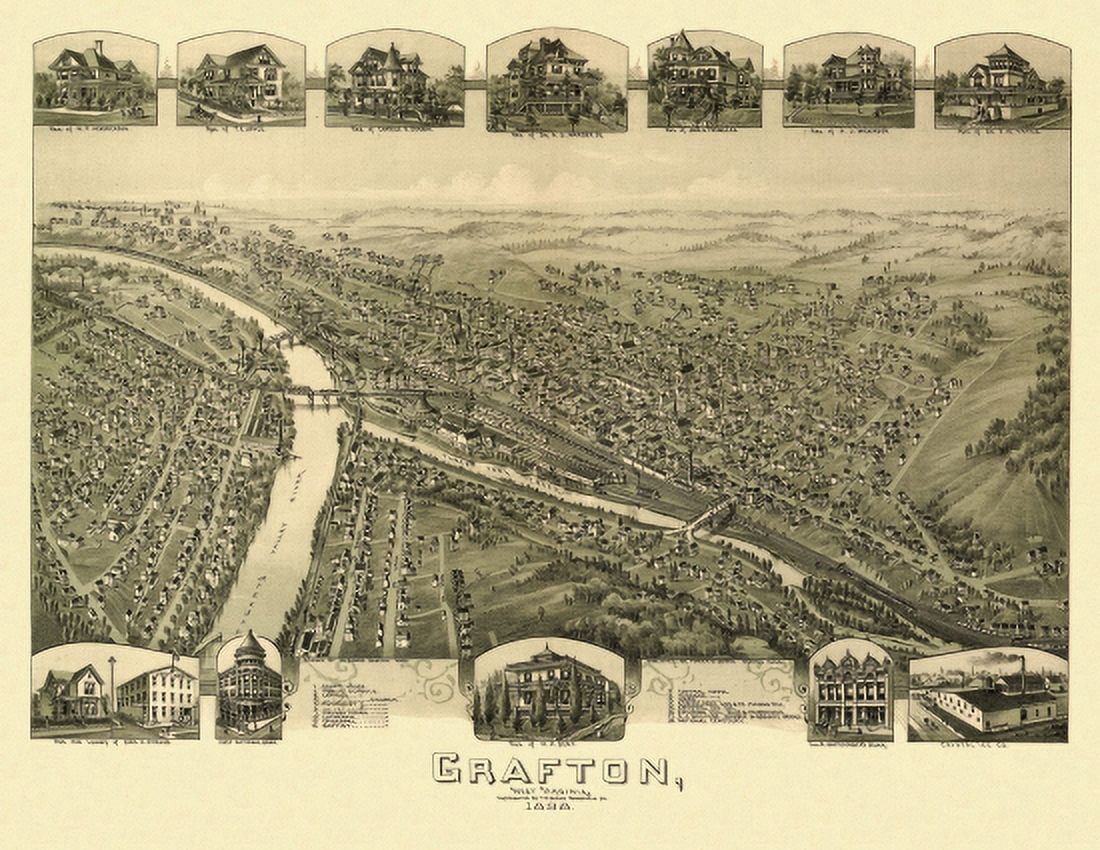 Antique Map of Grafton West Virginia 1898 Taylor County Canvas Art - (36 x 54)
