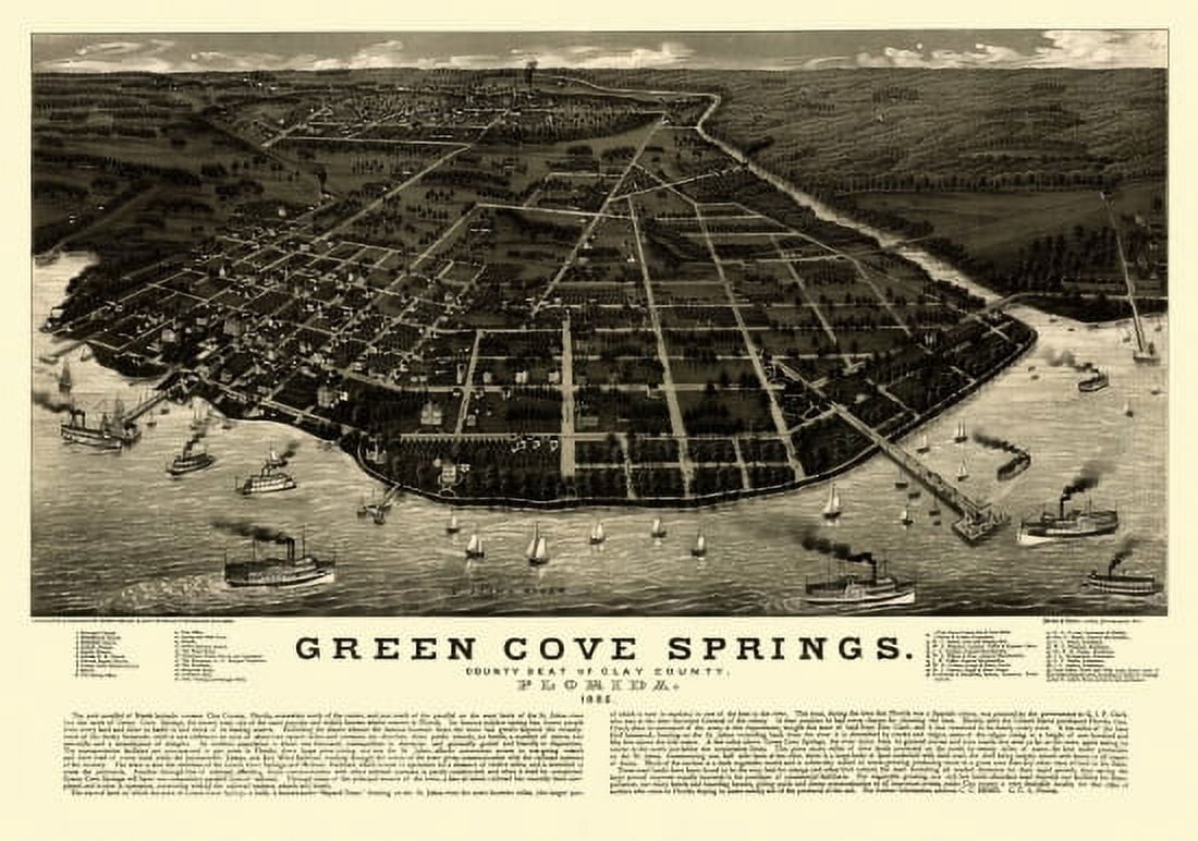 Antique Map of Green Cove Springs Florida 1885 Clay County Canvas Art - (36 x 54)