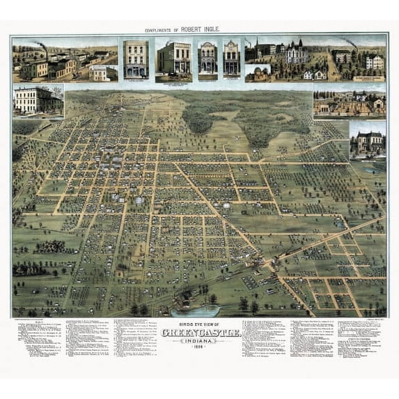 Map X Antique Map of Greencastle Indiana 1886 Putnam County Canvas Art - (18 ...