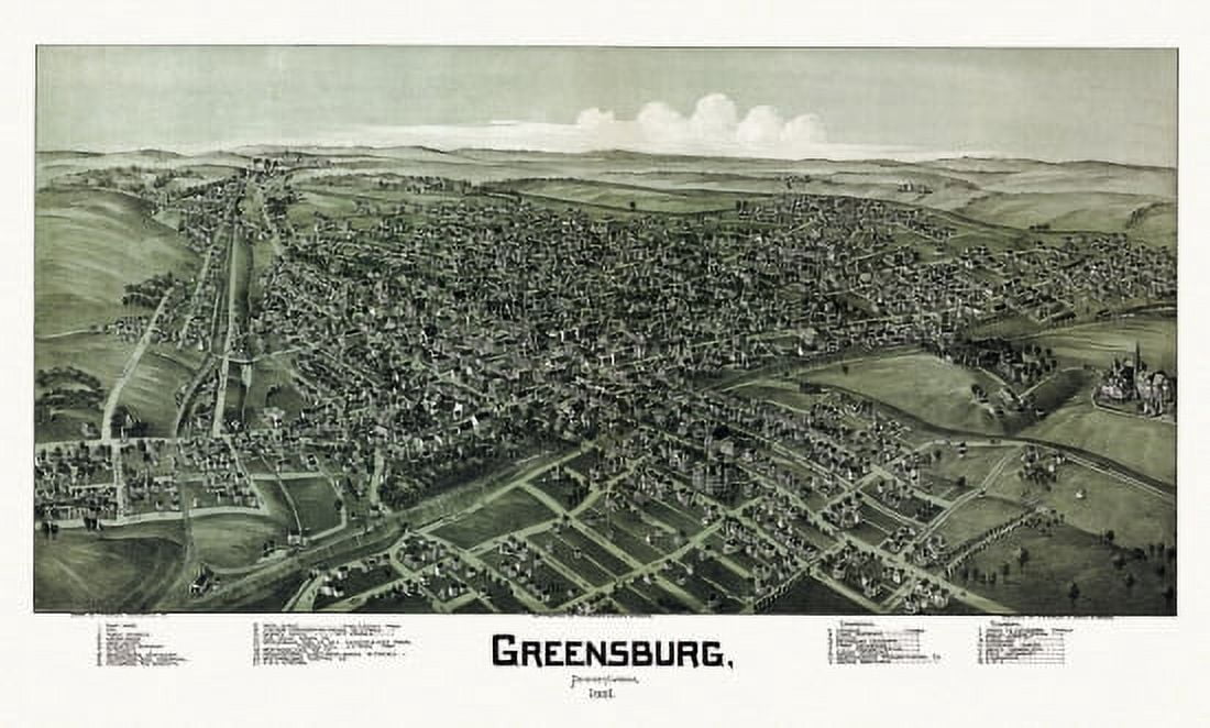 Antique Map of Greensburg Pennsylvania 1901 Westmoreland County Canvas Art - (36 x 54)