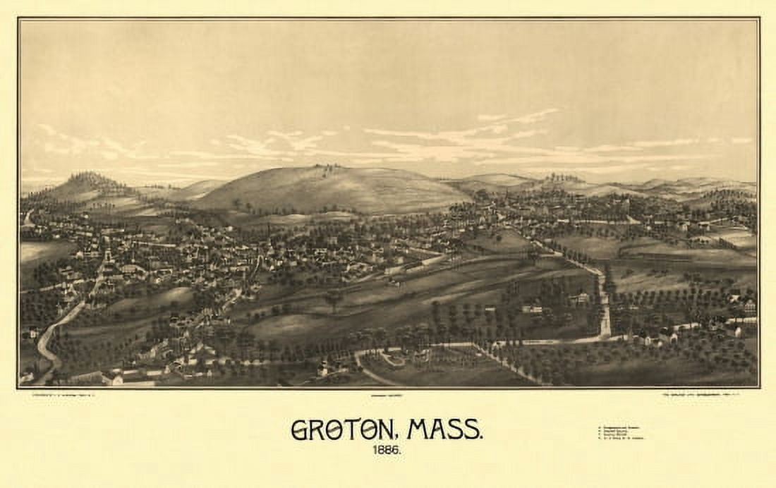 Antique Map of Groton Massachusetts 1886 Middlesex County Canvas Art - (24 x 36)