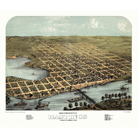 Antique Map of Hastings Minnesota 1867 Dakota County Canvas Art - (36 x 54)
