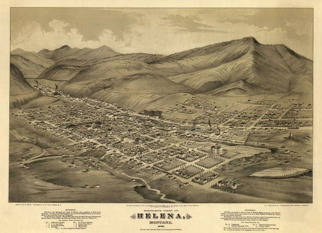 Antique Map of Helena Montana 1875 Lewis And Clark County Canvas Art -  (18 x 24)