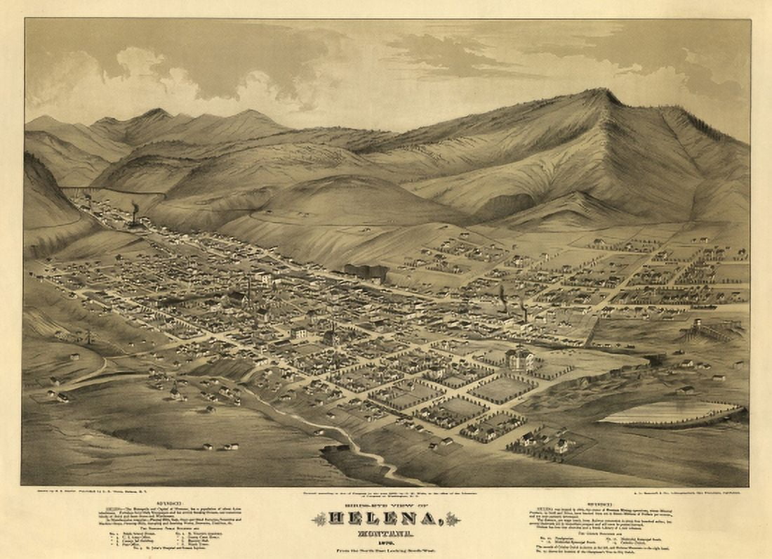Antique Map of Helena Montana 1875 Lewis And Clark County Canvas Art - (36 x 54)