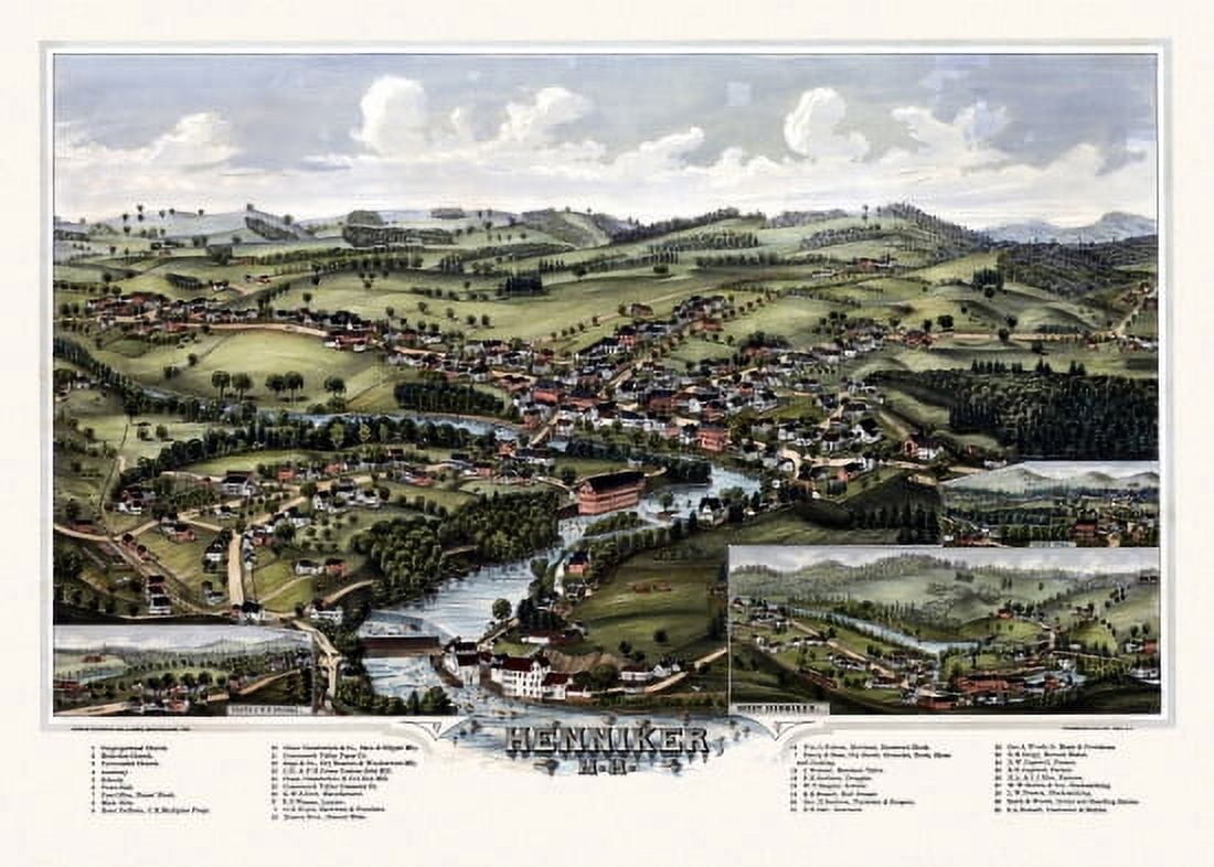 Antique Map of Henniker New Hampshire 1889 Merrimack County Canvas Art - (24 x 36)