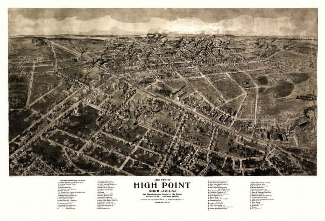 Antique Map of High Point North Carolina 1913 Davidson County Canvas Art - (18 x 24)