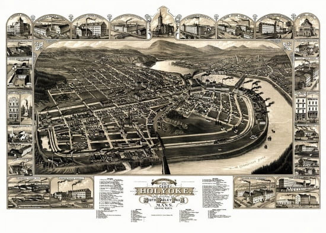 Antique Map of Holyoke Massachusetts 1881 Hampden County Canvas Art - (18 x 24)