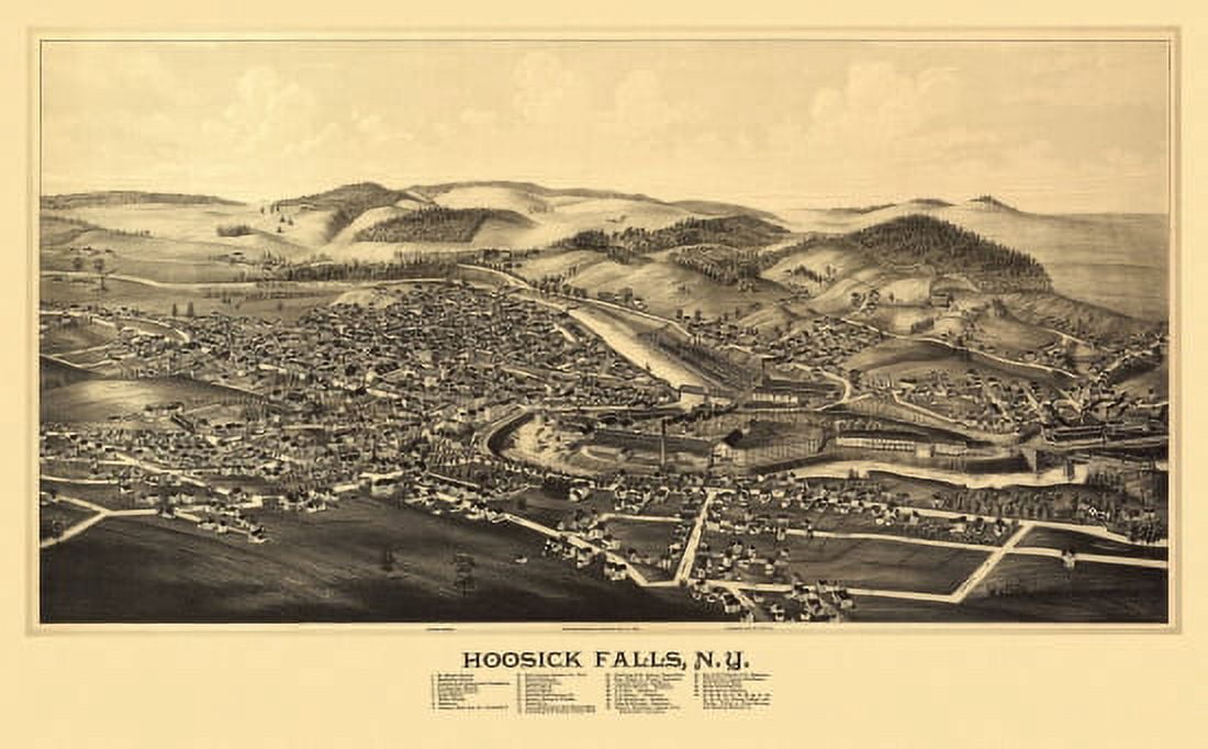 Antique Map of Hoosick Falls New York 1889 Rensselaer County Canvas Art - (18 x 24)