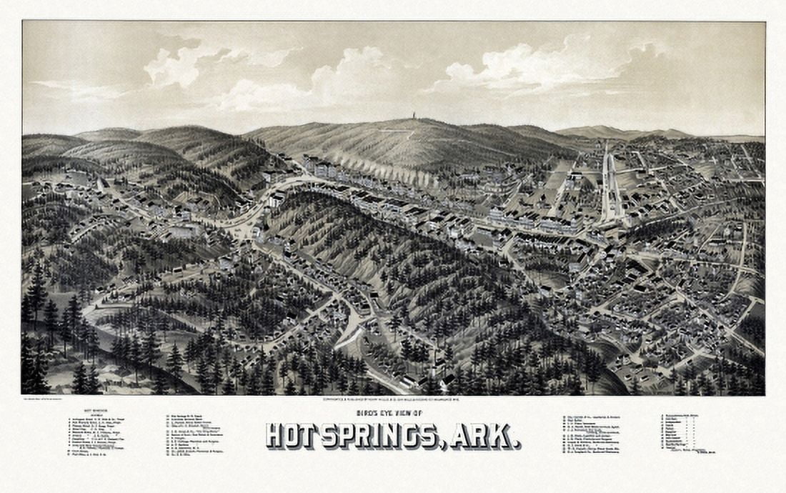 Antique Map of Hot Springs Arkansas 1888 Garland County Canvas Art - (36 x 54)